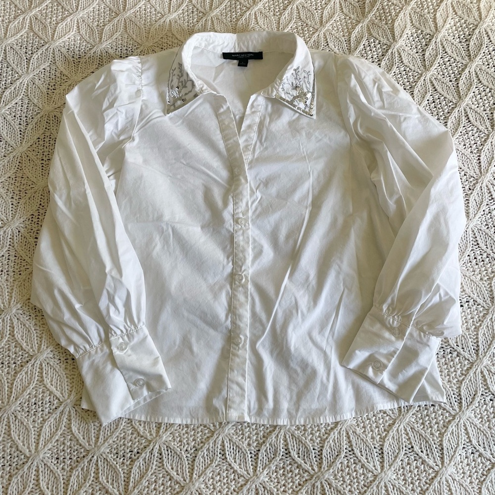 MARC NEW YORK ANDREW MARC WHITE sequined collar blouse